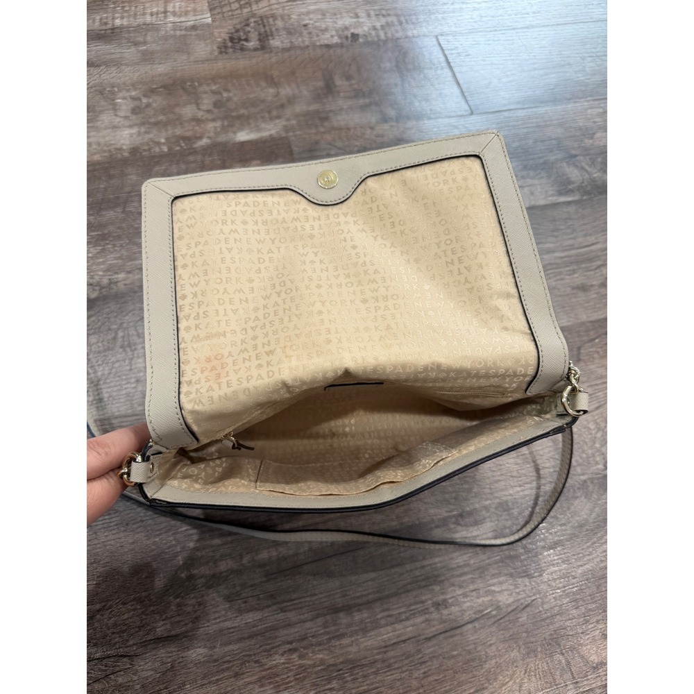 Kate Spade New York Beige Saffiano Leather Crossbody Bag Gold Chain Strap - Picture 5 of 11